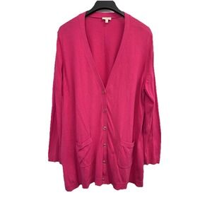Talbots Women's 2X Button Up Cardigan Sweater Pink V-neck Pockets Cotton Blend